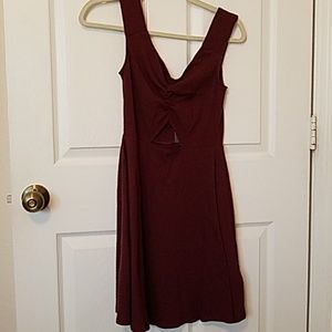 Burgundy knit off the shoulder dress